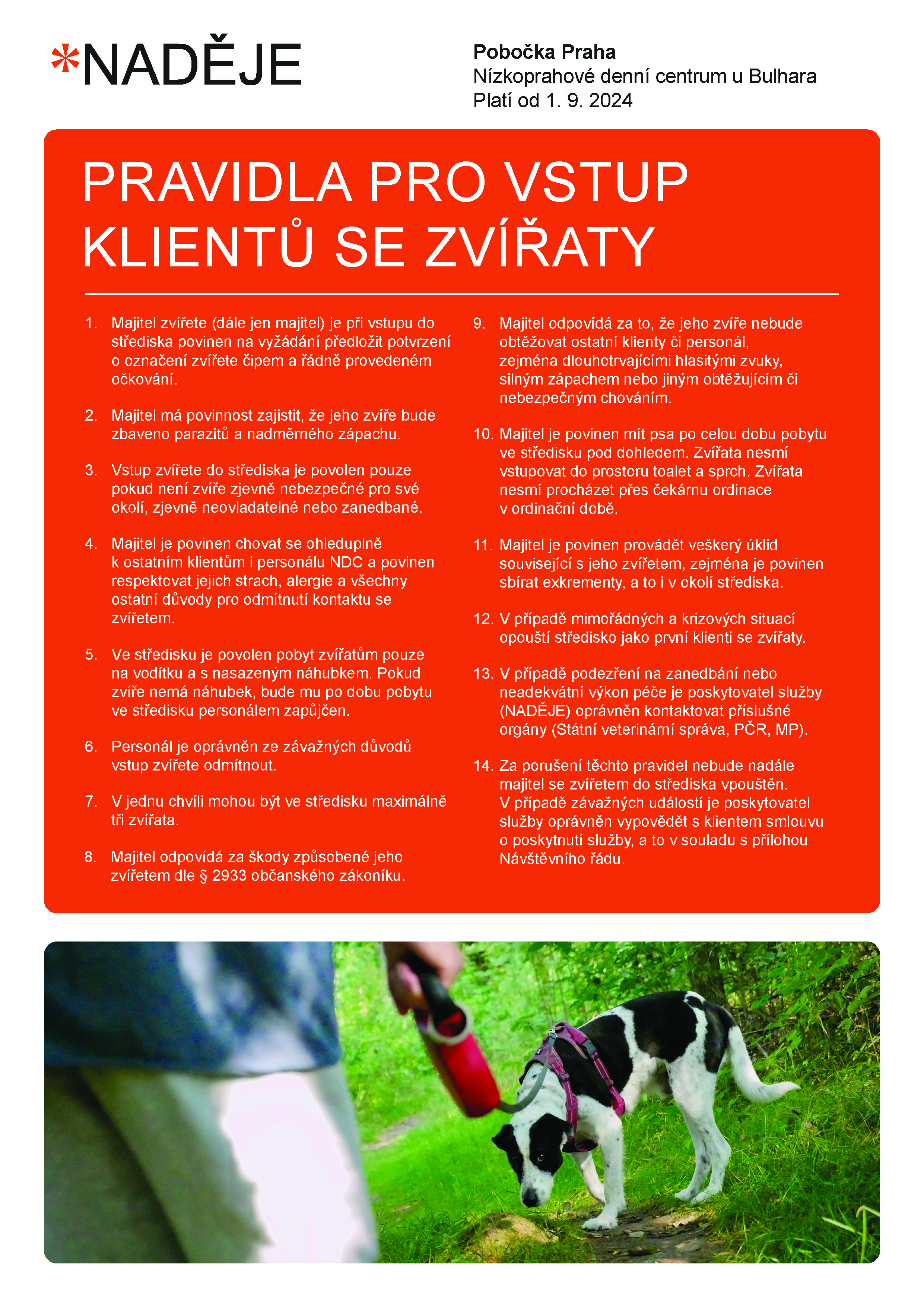 Pravidla pro vstup klientů se zvířaty