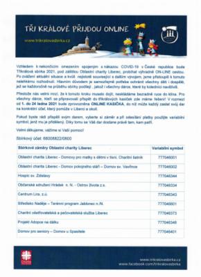 Tříkrálová sbírka - letos on-line.