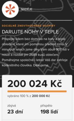 Sbírka Darujte nohy v teple zdárně pokračuje