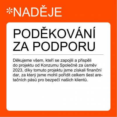 PODĚKOVÁNÍ ZA PODPORU DOMU POKOJNÉHO STÁŘÍ NADĚJE VYSOKÉ MÝTO V PROJEKTU OD KONZUMU SPOLEČNĚ ZA ÚSMĚV